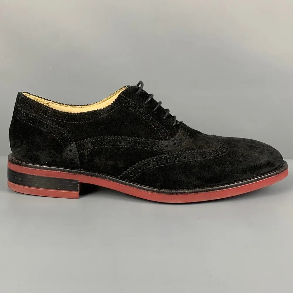 PAUL SMITH Size 10.5 Black Brick Perforated Leather Wingtip Loafers